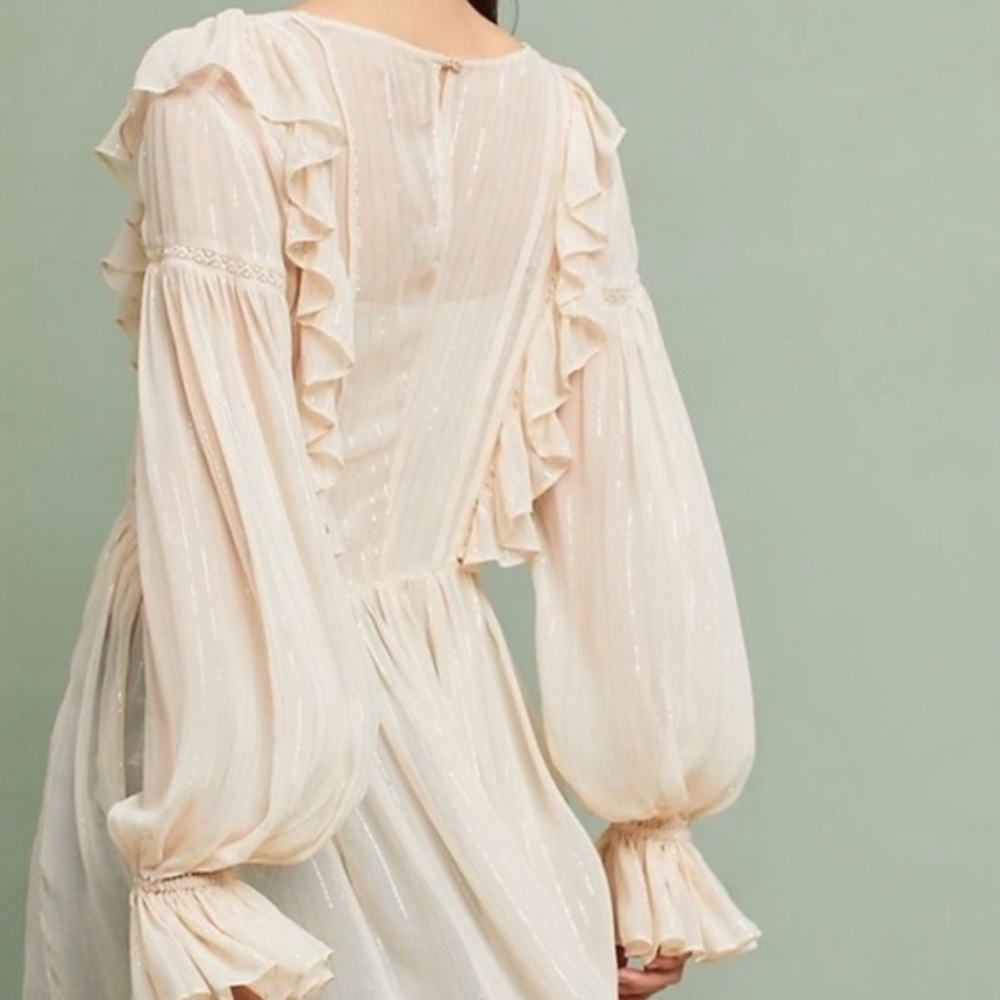 Anthropologie Maeve Peasant Top - Cream and Metallic Silver - Size 4 - NWOT - Picture 8 of 8